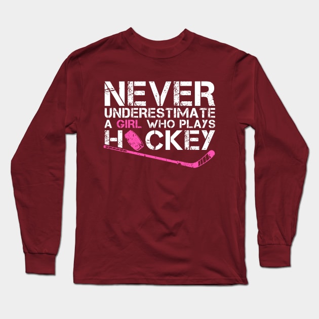 Funny Ice Hockey Player For Women Girls Hockey Lovers Long Sleeve T-Shirt by MetalHoneyDesigns